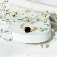 Certified 2.8 Carat Lab Grown Black Diamond Cushion Cut Engagement Ring with Moissanite