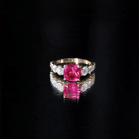 2 Carat Cushion Cut Lab Created Ruby Engagement Ring with Side Stones