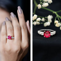 2 Carat Cushion Cut Lab Created Ruby Engagement Ring with Side Stones