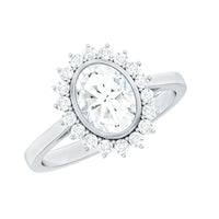 Oval Halo Engagement Ring with Moissanite