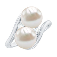 Freshwater Pearl Toi Et Moi Engagement Ring with Diamond
