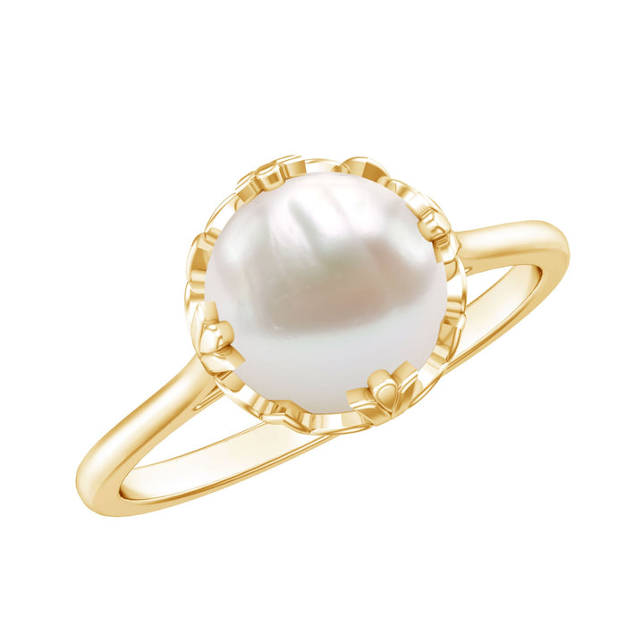 Freshwater pearl solitaire engagement ring from Rosec Jewels featuring a 7.4-carat cultured pearl on a sleek ring band.