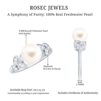 Freshwater Pearl Solitaire Engagement Ring with Diamond Leaf Shank