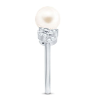 Freshwater Pearl Solitaire Engagement Ring with Diamond Leaf Shank
