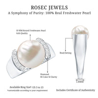 8 Carat Freshwater Pearl Statement Engagement Ring with Diamond
