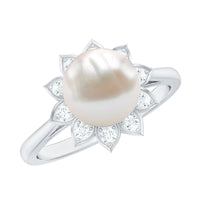 Natural 7.4 Carat Freshwater Pearl Flower Engagement Ring with Diamond