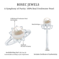 Natural 7.4 Carat Freshwater Pearl Flower Engagement Ring with Diamond