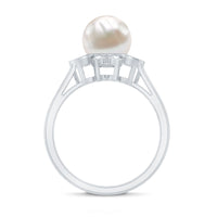 Natural 7.4 Carat Freshwater Pearl Flower Engagement Ring with Diamond