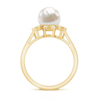 Natural 7.4 Carat Freshwater Pearl Flower Engagement Ring with Diamond
