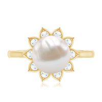Natural 7.4 Carat Freshwater Pearl Flower Engagement Ring with Diamond