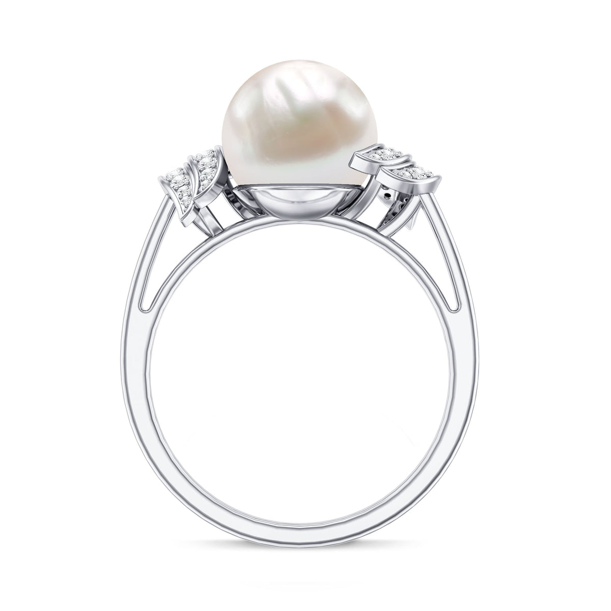 Real 8 Carat Freshwater Pearl Engagement Ring with Diamond for Women