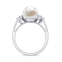 Real 8 Carat Freshwater Pearl Engagement Ring with Diamond for Women