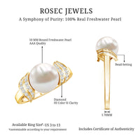 Real 8 Carat Freshwater Pearl Engagement Ring with Diamond for Women