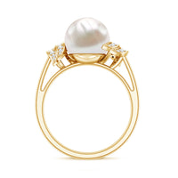 Real 8 Carat Freshwater Pearl Engagement Ring with Diamond for Women