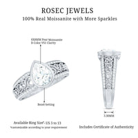 Bezel Set Moissanite Pear Engagement Ring with Filigree Details