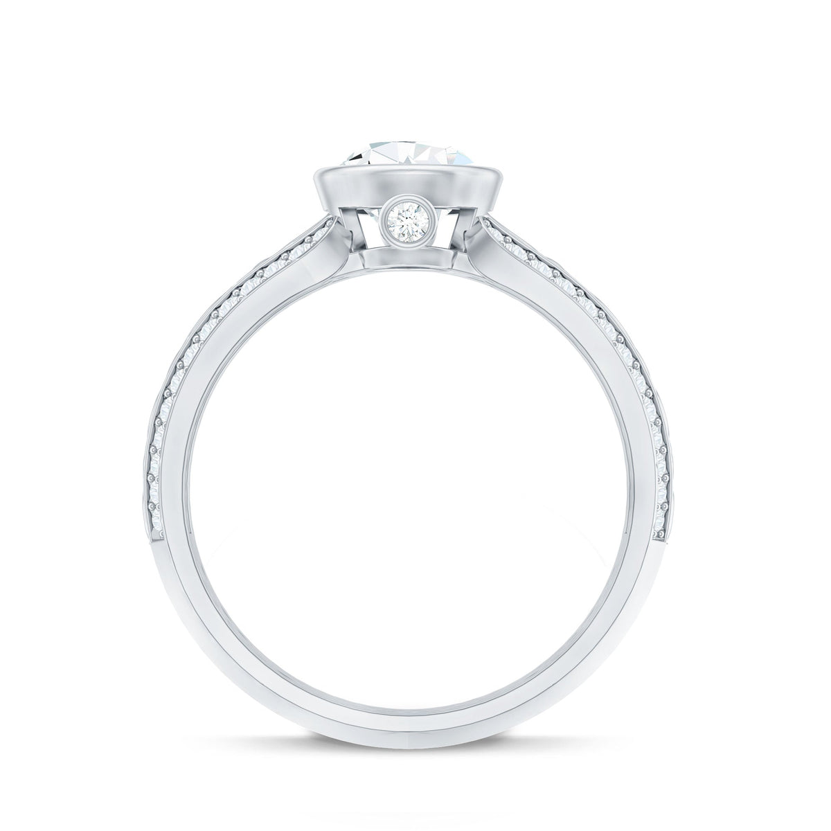 Bezel Set Moissanite Pear Engagement Ring with Filigree Details
