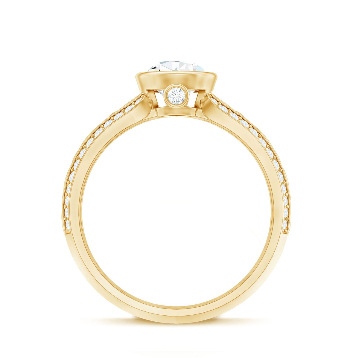 Bezel Set Moissanite Pear Engagement Ring with Filigree Details