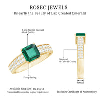 6 Carat Princess Cut Lab Created Emerald Engagement Ring with Diamond Side Stones