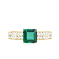 6 Carat Princess Cut Lab Created Emerald Engagement Ring with Diamond Side Stones