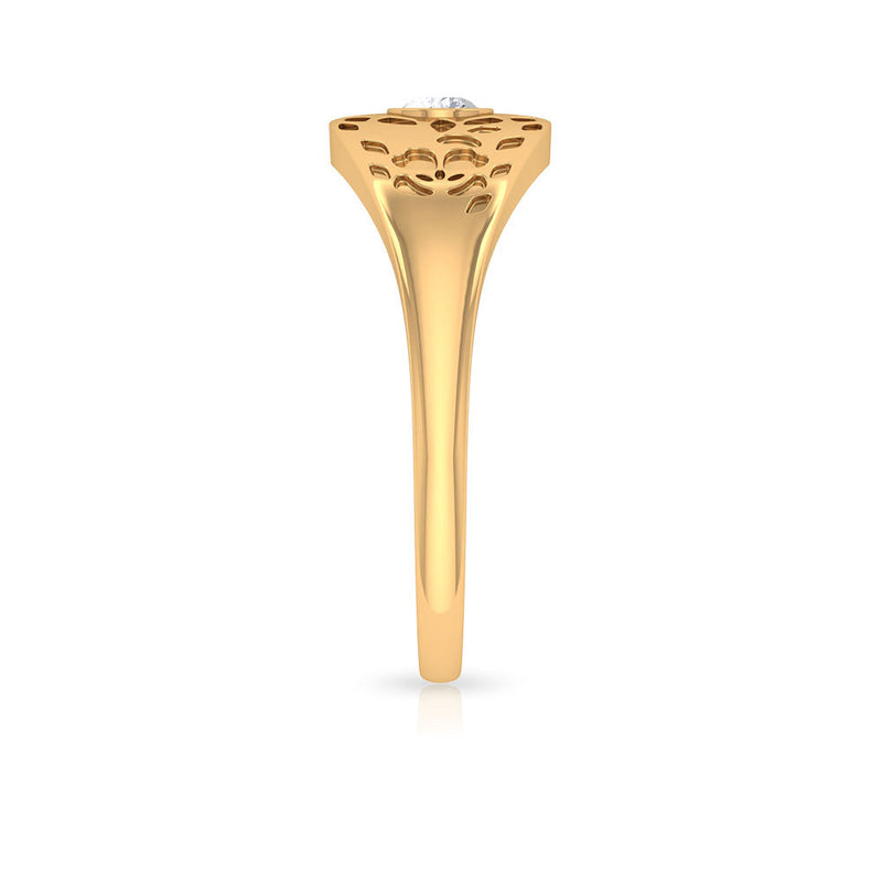 Diamond textured men's signet ring by Rosec Jewels featuring a bold, engraved design on polished metal.