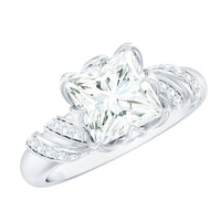 Certified Princess Cut Moissanite Designer Engagement Ring