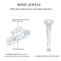 Certified Princess Cut Moissanite Designer Engagement Ring