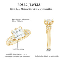 Certified Princess Cut Moissanite Designer Engagement Ring