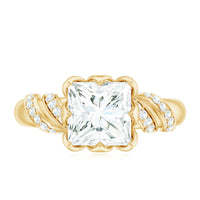 Certified Princess Cut Moissanite Designer Engagement Ring