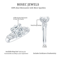 3 Carat Asscher Cut Moissanite Solitaire Engagement Ring in Petal Prong Setting