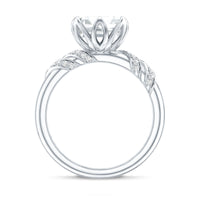 Asscher cut 3 carat moissanite solitaire engagement ring with petal prong setting, featuring a sparkling center stone and elegant design.