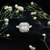 2.5 Carat Certified Asscher Cut Moissanite Halo Engagement Ring