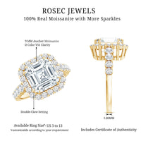 2.5 Carat Certified Asscher Cut Moissanite Halo Engagement Ring