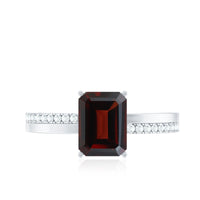 2 Carat Natural Garnet Emerald Cut Engagement Ring with Diamond