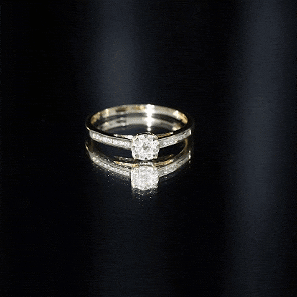 Yellow gold illusion set diamond engagement ring by Rosec Jewels featuring sparkling diamonds and intricate band design.