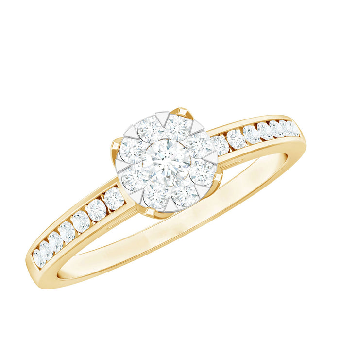 Rosec Jewels Illusion Set Diamond Engagement Ring featuring sparkling diamonds and elegant design on a silver band.