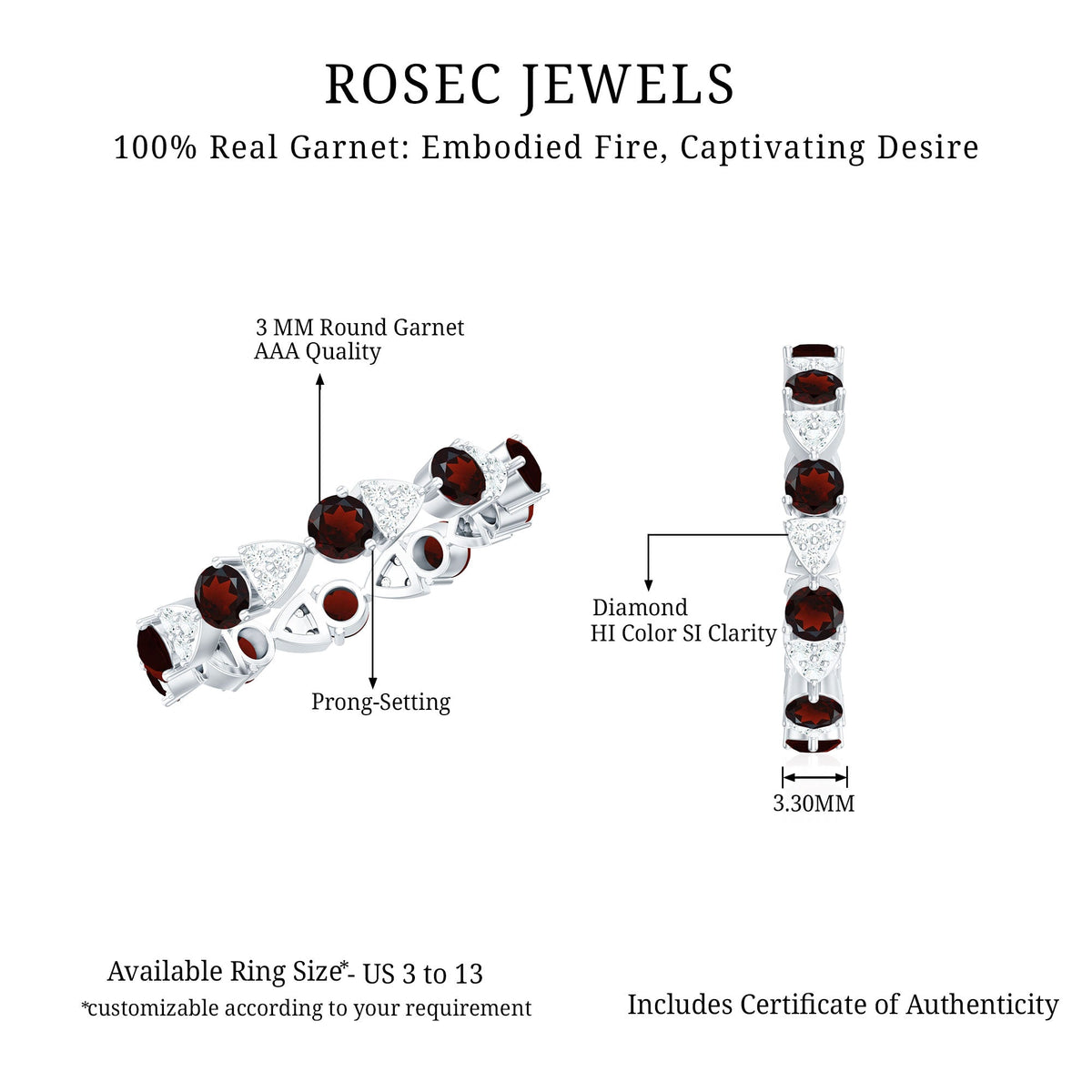 Natural Garnet Diamond Eternity Ring for Anniversary