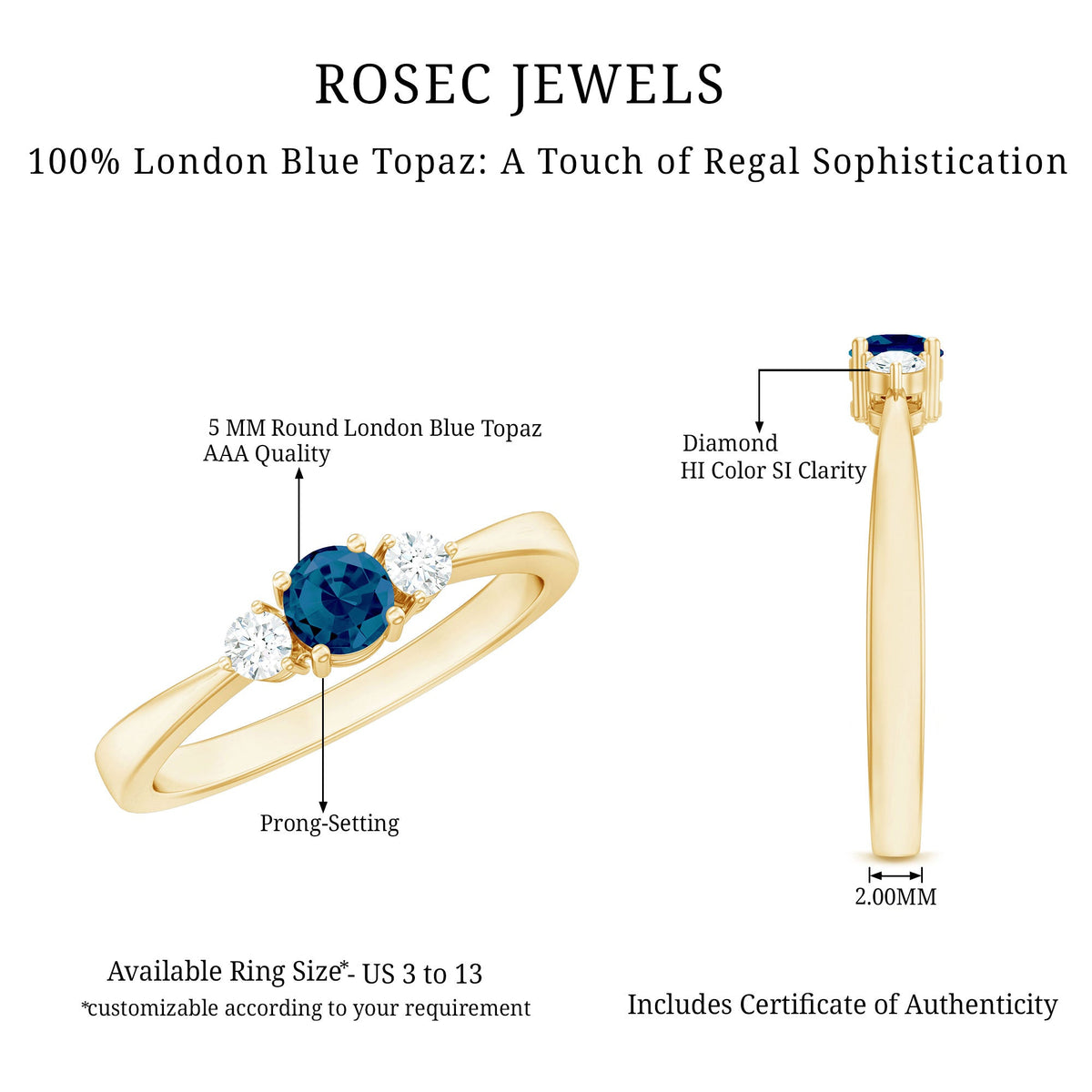 5mm London Blue Topaz Proposal Ring with Diamond
