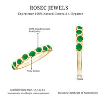 Natural green emerald half eternity stackable ring by Rosec Jewels, featuring a row of emerald gemstones in a sleek silver band.