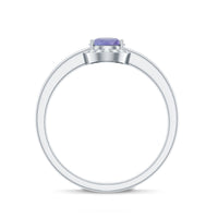 Natural Tanzanite Engagement Ring with Diamond Halo