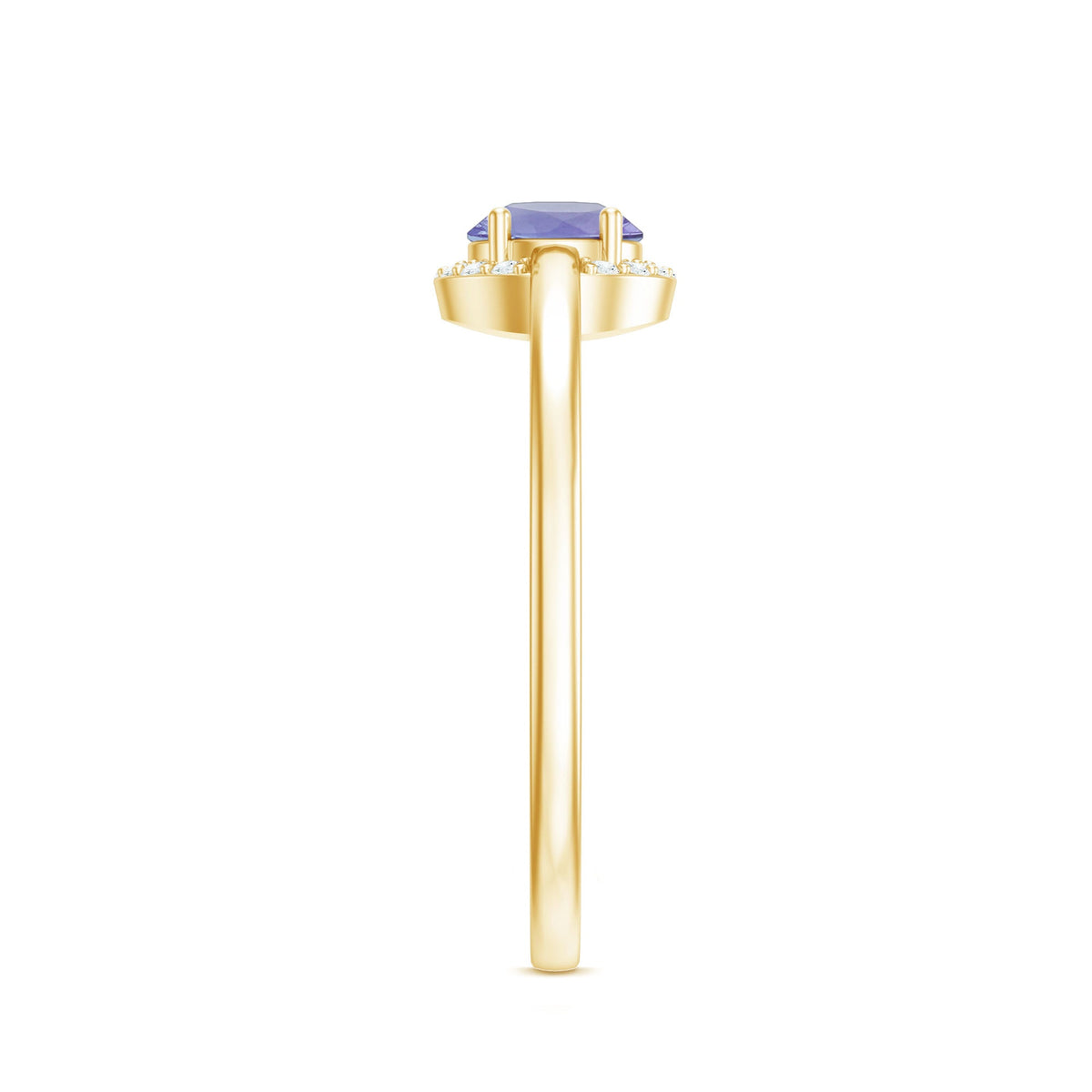 Natural Tanzanite engagement ring with diamond halo featuring a central tanzanite gemstone surrounded by sparkling diamonds.