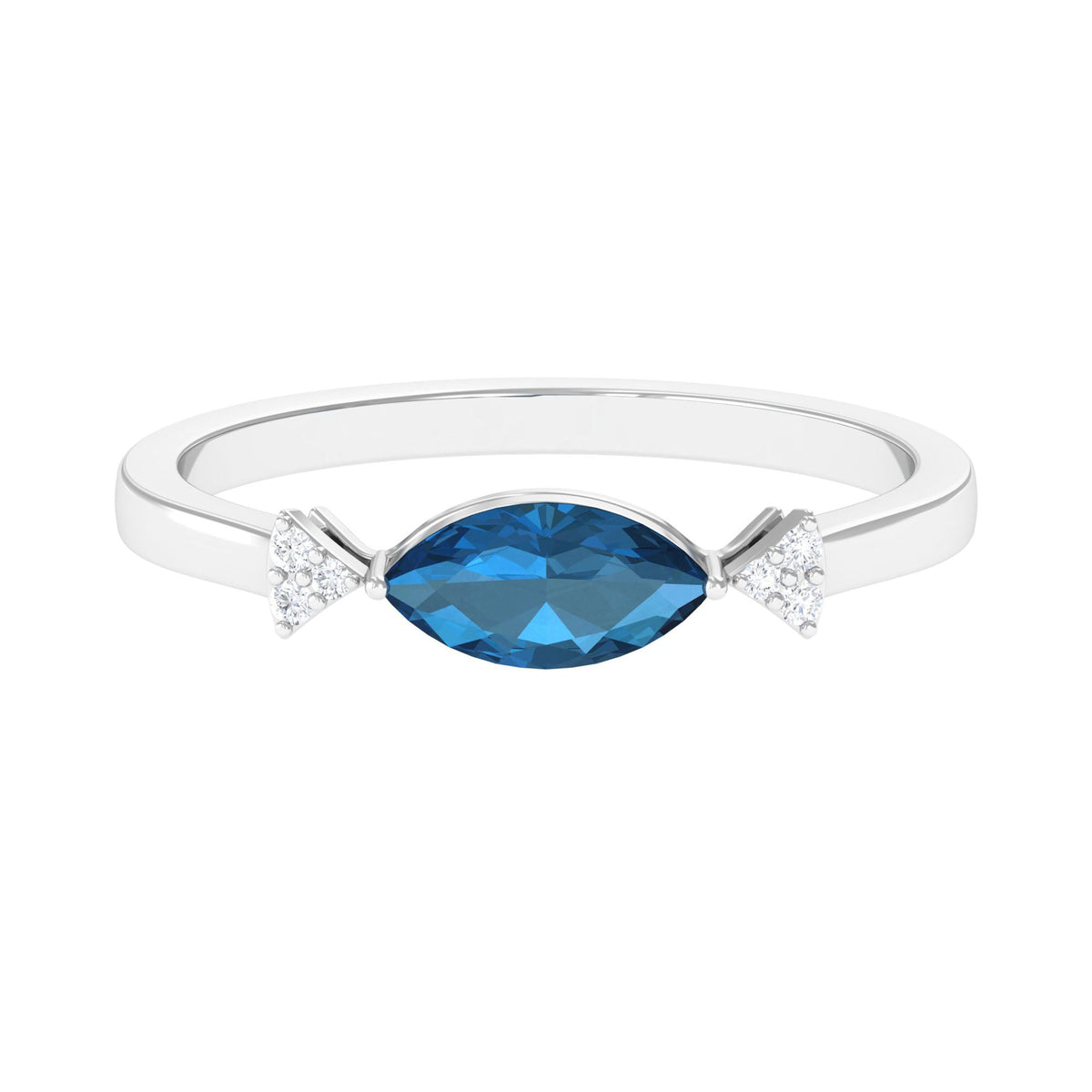4x8mm Marquise cut London Blue Topaz East West Promise Ring with Diamond