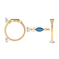 4x8mm Marquise cut London Blue Topaz East West Promise Ring with Diamond
