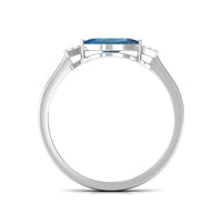 4x8mm Marquise cut London Blue Topaz East West Promise Ring with Diamond