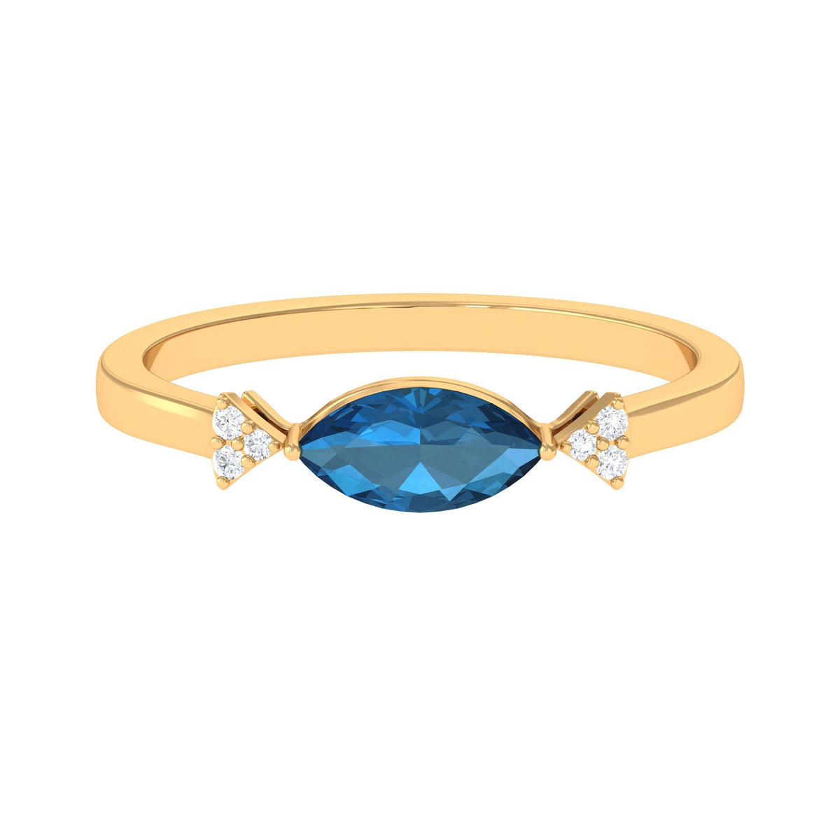 4x8mm Marquise cut London Blue Topaz East West Promise Ring with Diamond