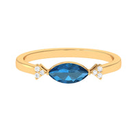4x8mm Marquise cut London Blue Topaz East West Promise Ring with Diamond