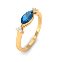 4x8mm Marquise cut London Blue Topaz East West Promise Ring with Diamond