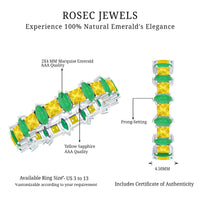 Designer yellow sapphire and emerald eternity wedding band by Rosec Jewels, featuring a gold ring with alternating gemstones.