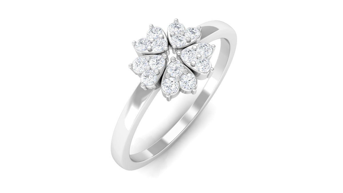 Natural diamond flower promise ring by Rosec Jewels featuring a delicate floral design with sparkling diamonds.