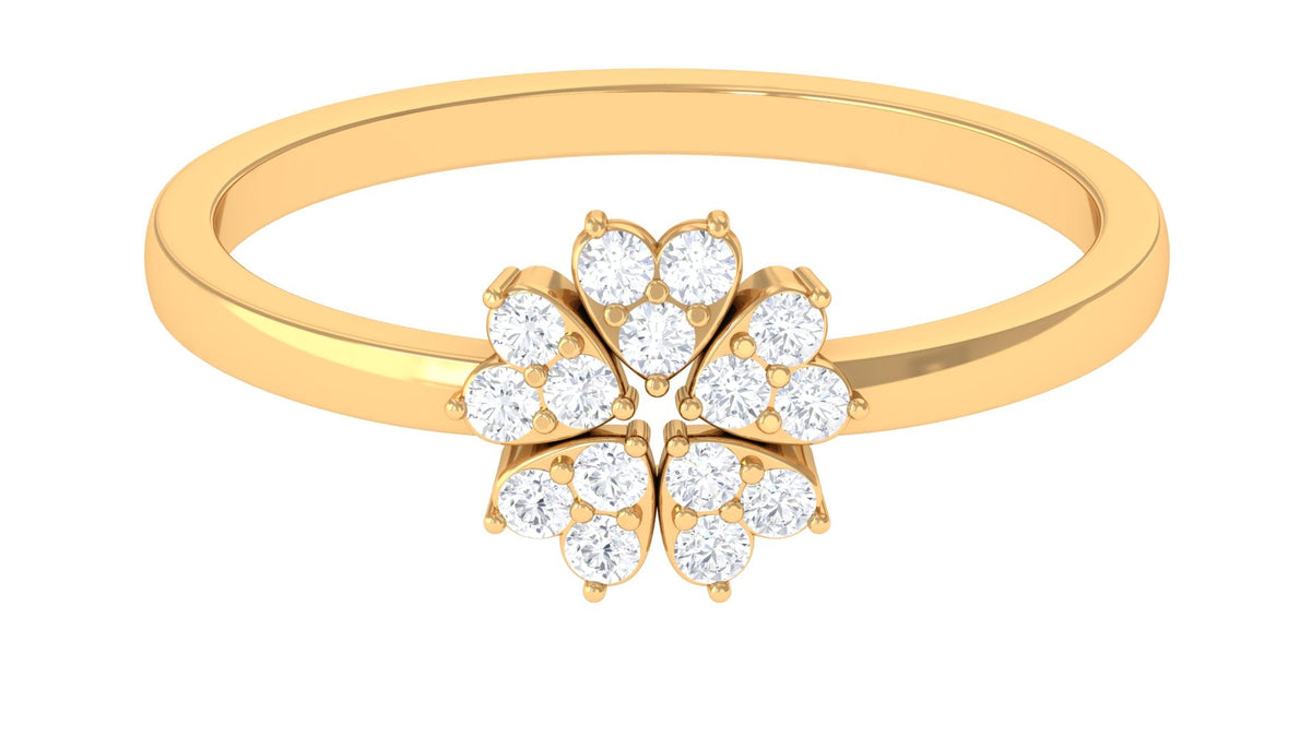 Natural diamond flower promise ring from Rosec Jewels featuring a delicate floral design and sparkling diamonds.