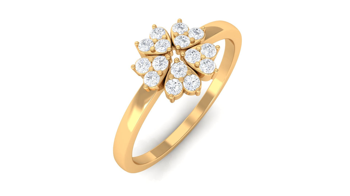 Natural diamond flower promise ring from Rosec Jewels, featuring a delicate floral design in sterling silver with sparkling diamonds.